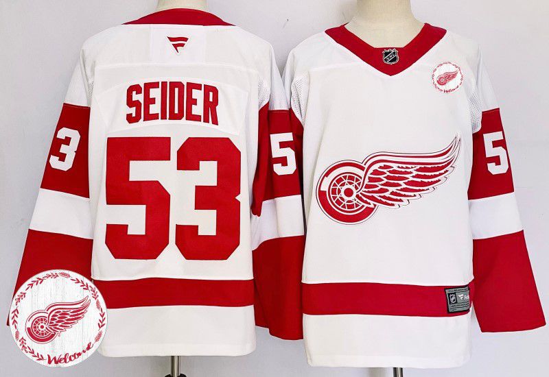 Men Detroit Red Wings #53 Seider White Fanatics 2025 NHL Jersey style 2